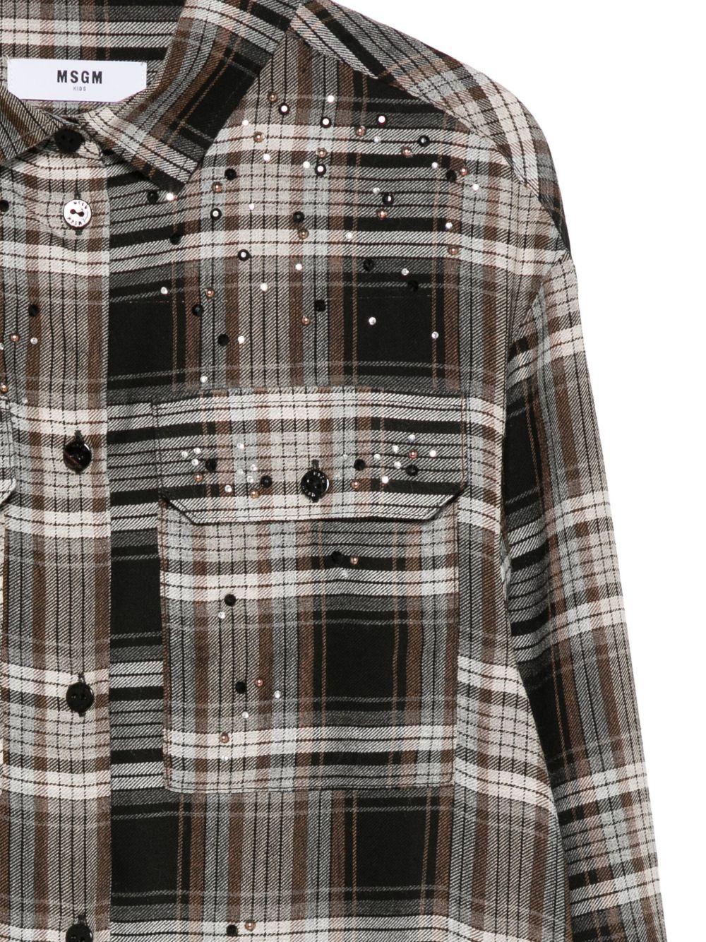 Camicia per bambina MSGM Kids nero con motivo a quadri con decorazione F5MSJGSI133 140 MSGM KIDS