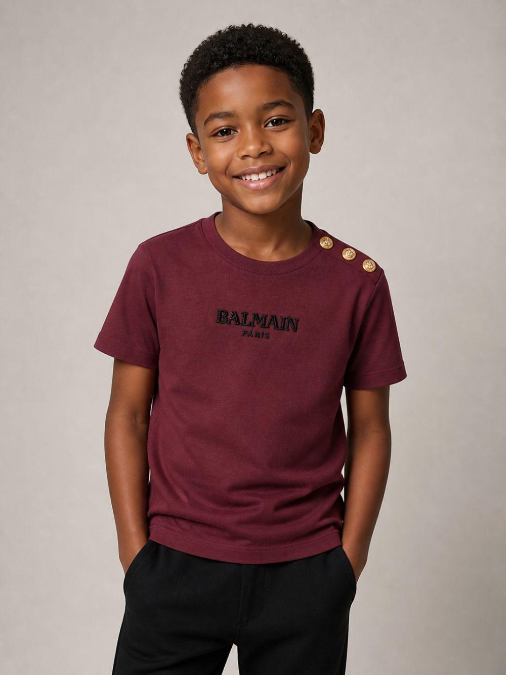 T-shirt per bambini Balmain Kids bordeaux con bottoni sulla spalla BZ8I81 Z3672 530OR BALMAIN KIDS