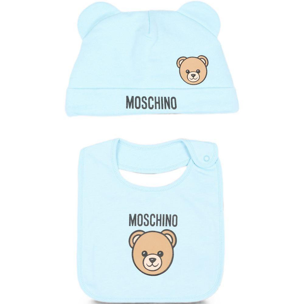 Set berretto e bavaglino per neonato Moschino Kids azzurro con motivo Teddy Bear MUY09NLCA40 40304 MOSCHINO KIDS