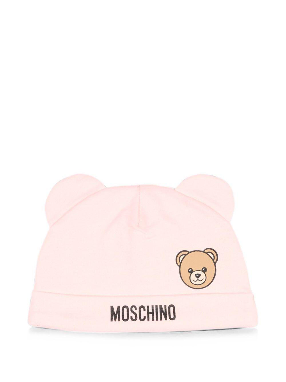 Set berretto e bavaglino per neonata Moschino Kids rosa con motivo Teddy Bear MUY09NLCA40 50209 MOSCHINO KIDS