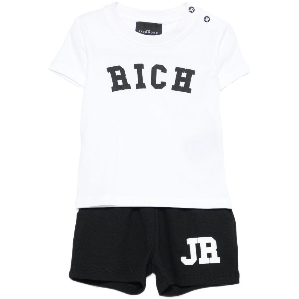 Completo t-shirt e shorts per neonati John Richmond Junior bianco e nero con dettaglio logo RIP26022CJ WHITE JOHN RICHMOND KIDS
