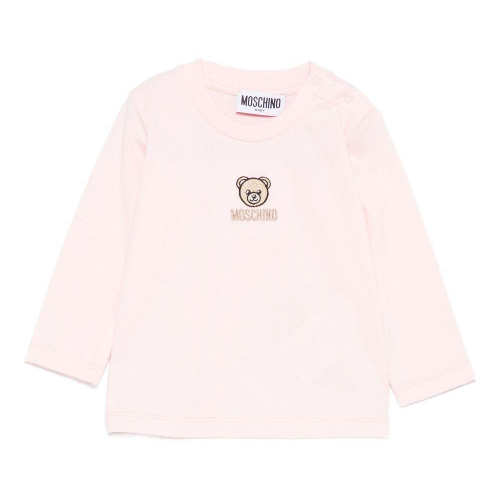 T-shirt per neonata Moschino Kids rosa con orsetto ricamato M9O00RLAA10 50209 MOSCHINO KIDS