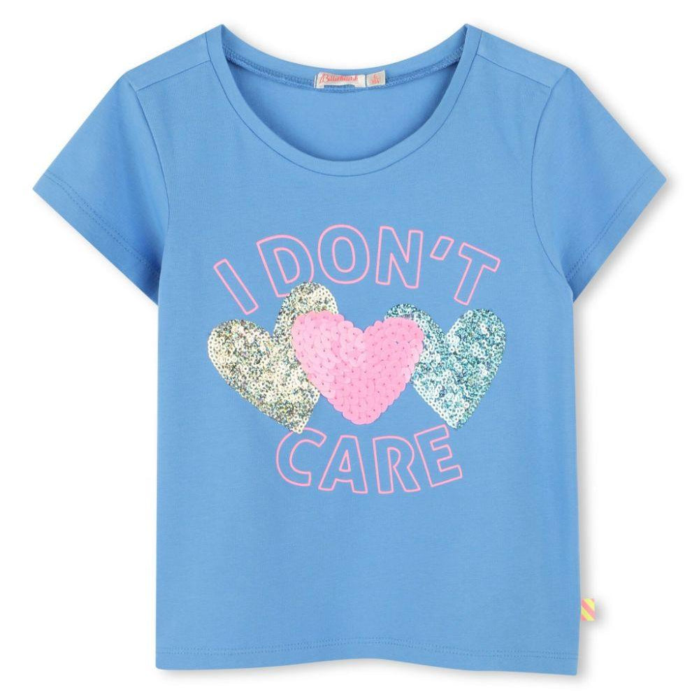 T-shirt con paillettes per bambina Billieblush blu con scollo rotondo U20923 784 BILLIEBLUSH