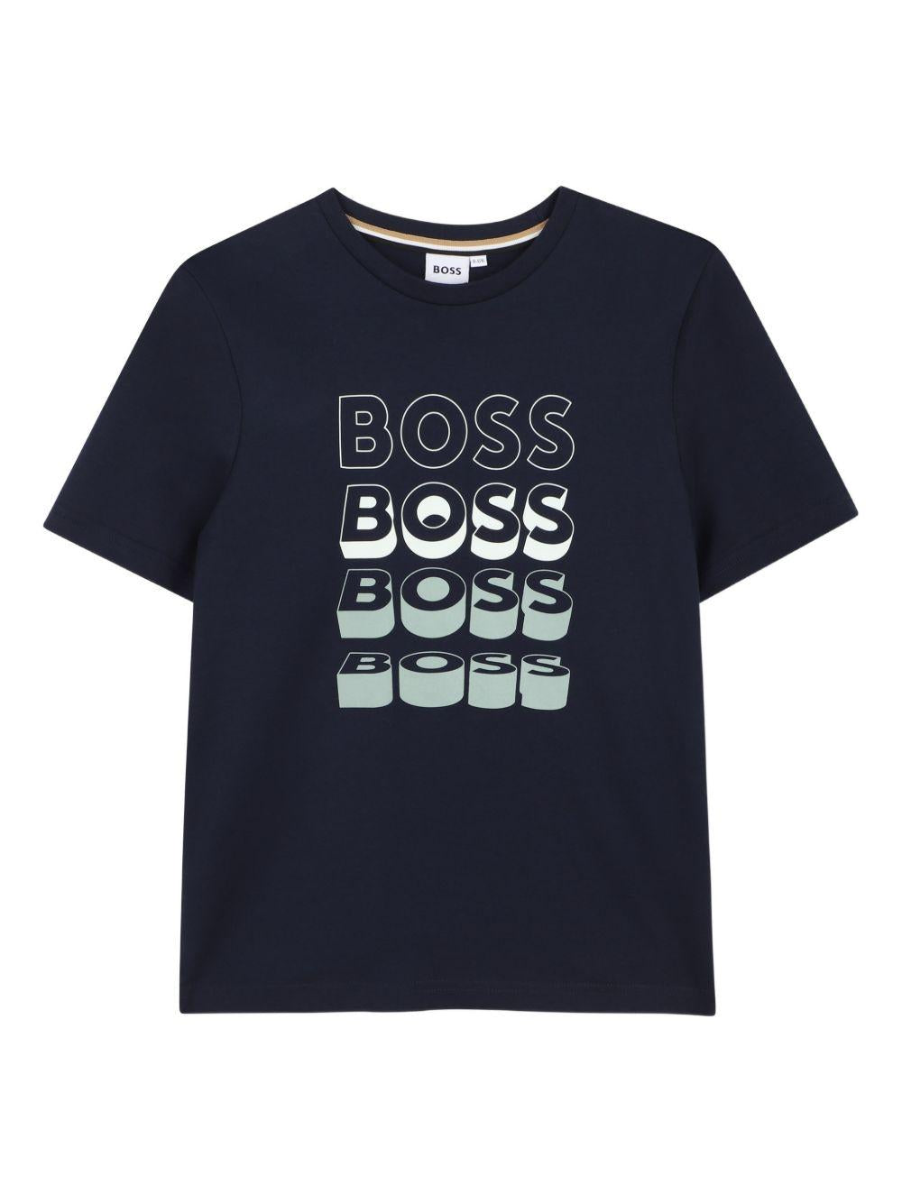 T-shirt per bambino Boss Kids blu con stampa grafica J52982 849 BOSS KIDS