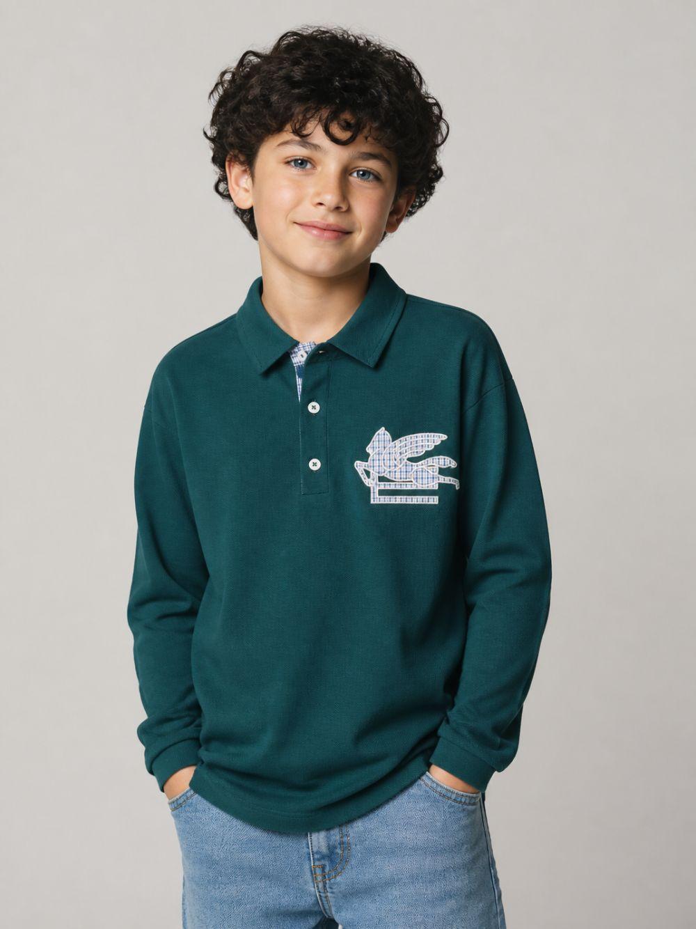 T-shirt per bambino Etro Kids verde con colletto stile polo GZ8H41 Z0022 797 ETRO KIDS