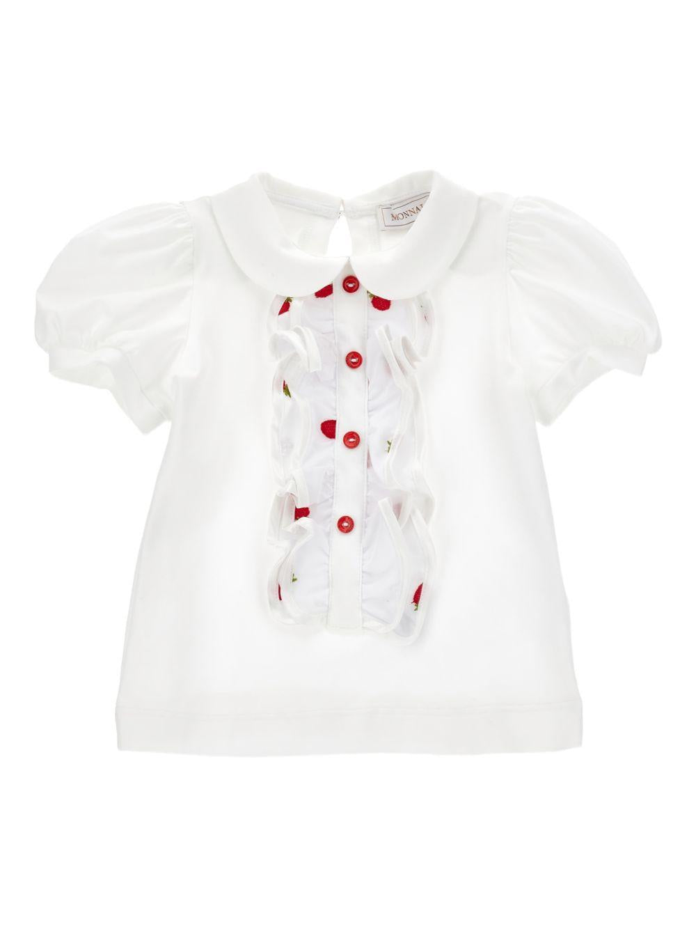 T-shirt per neonata Monnalisa bianca con motivo fragola 31G618 7201NB 0099 MONNALISA