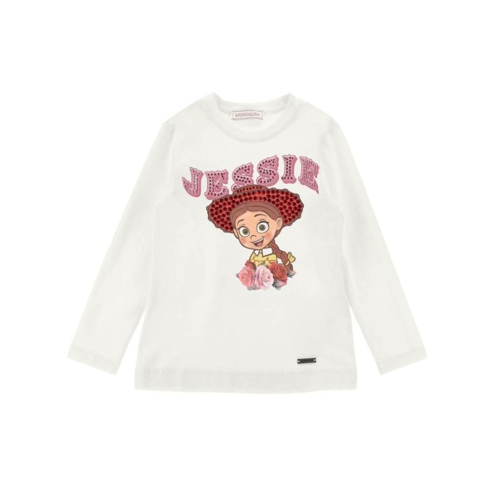 T-shirt per bambina Monnalisa Kids bianca con stampa grafica Jessie 19H602 8004 0001 MONNALISA KIDS