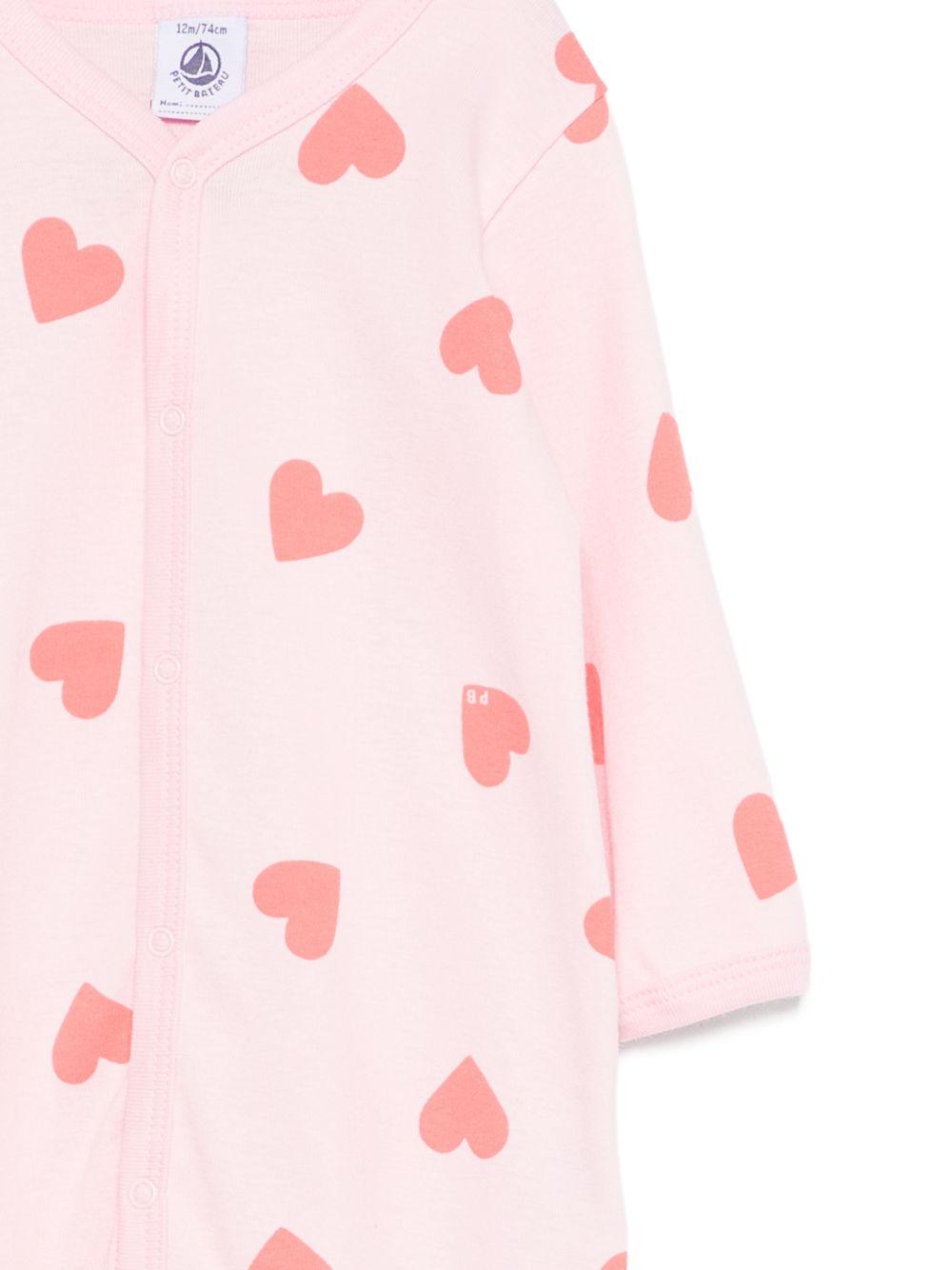 Pigiama per neonata Petit Bateau rosa con stampa cuori A0FSA 01 PETIT BATEAU