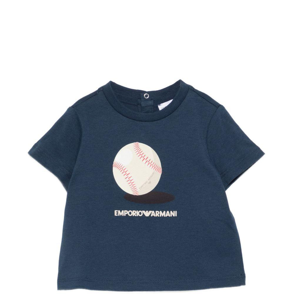 T-shirt per neonato Emporio Armani Kids blu con stampa grafica pallina da tennis EB001081 AF14503 UB096 EMPORIO ARMANI KIDS