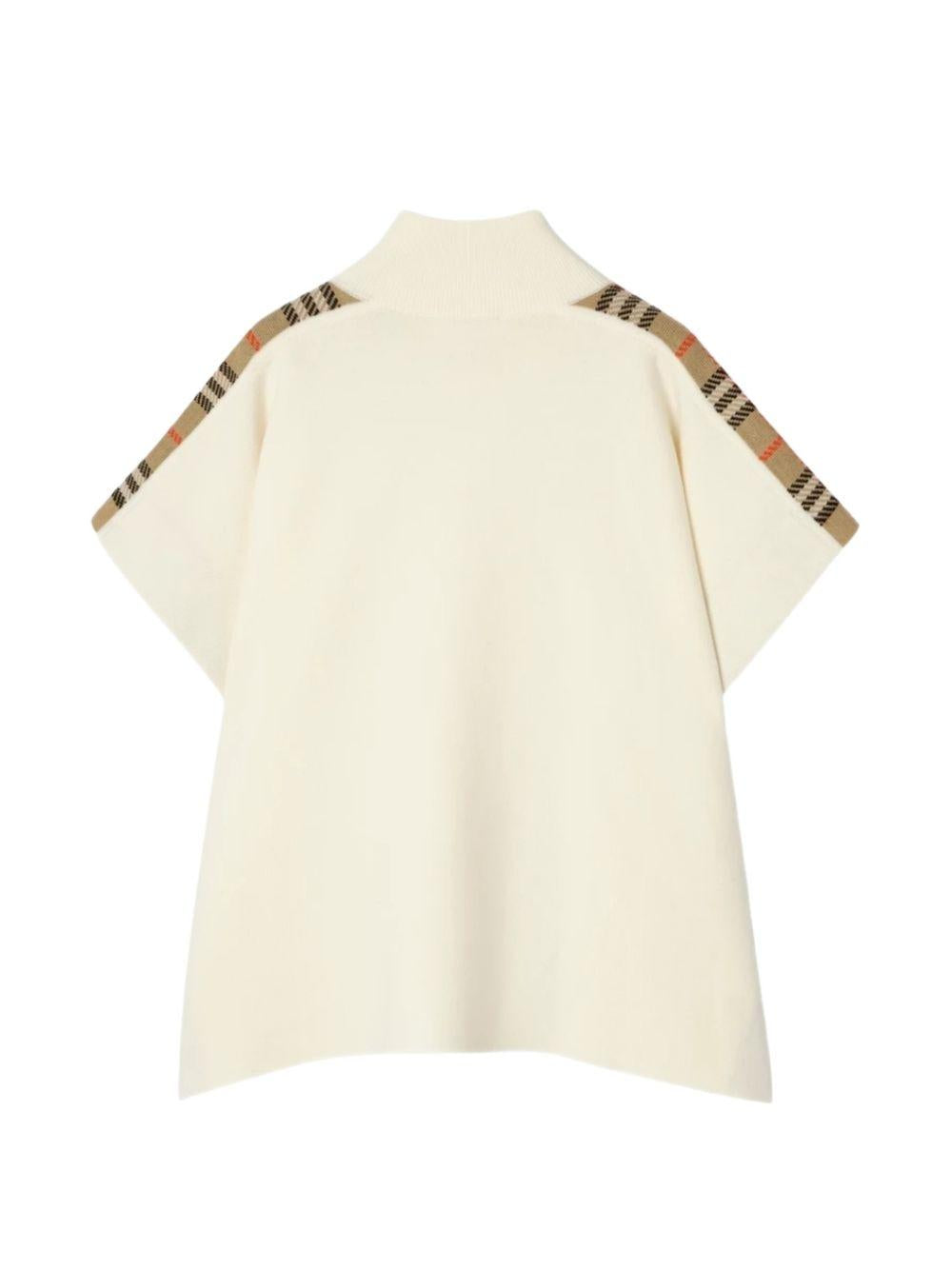 Mantella in lana per bambini Burberry Kids bianca con cerniera e finiture a quadri 8129144 A5933 BURBERRY KIDS