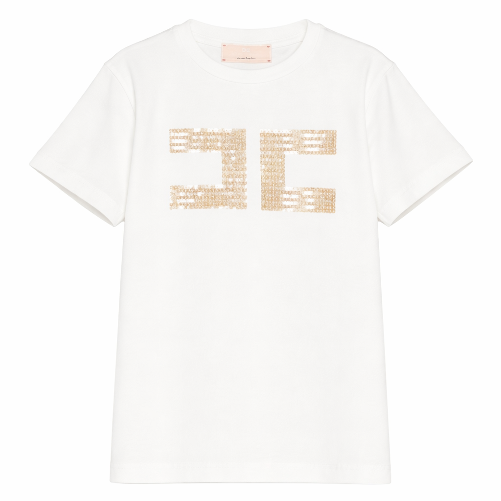 T-shirt per bambina Elisabetta Franchi La Mia Bambina bianca con paillettes EFTS2590JE006 0115 ElISABETTA FRANCHI KIDS