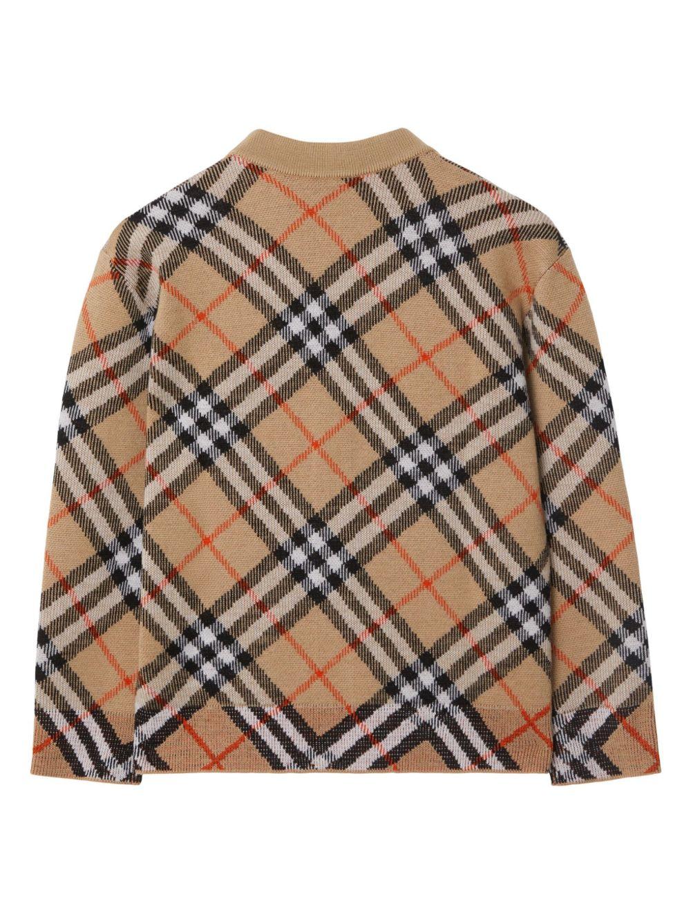 Cardigan per bambino Burberry Kids beige con motivo a quadri 8104300 B9368 BURBERRY KIDS