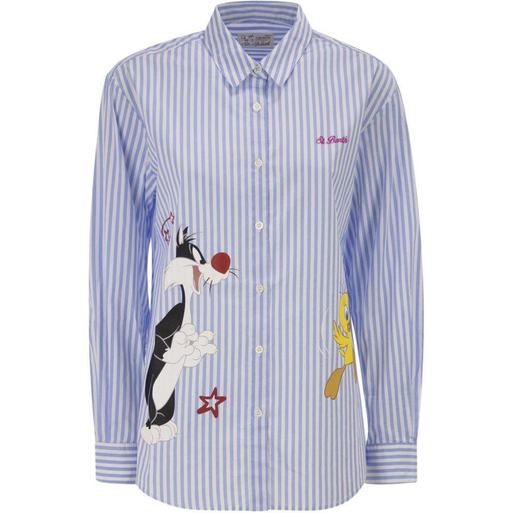 Camicia a righe per donna MC2 Saint Barth x Looney Tunes azzurra con design a righe BRIG005 01933L MC2 ST. BARTH