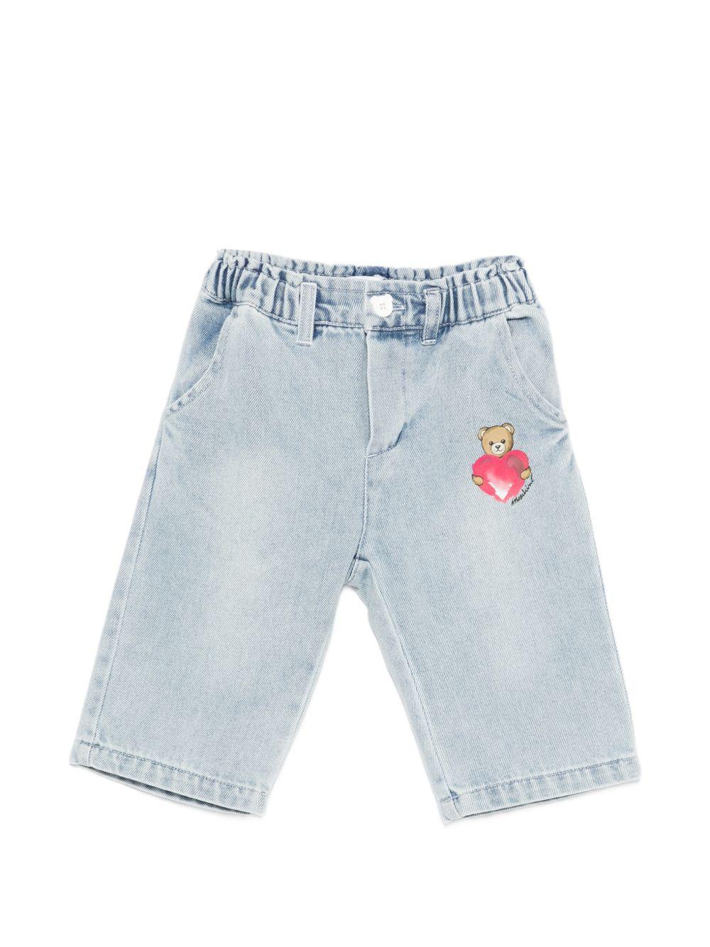 Jeans per neonata Moschino Kids denim con stampa Teddy Bear MDP03IL0E34 40186 MOSCHINO KIDS