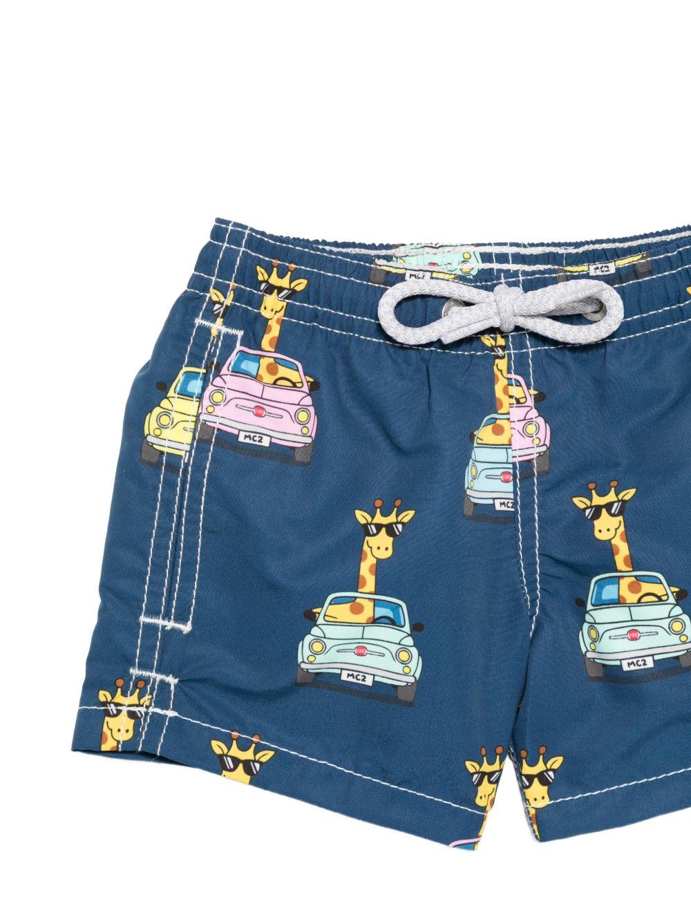 Costume da bagno per bambino MC2 Saint Barth x Fiat 500 Kids blu scuro con stampa giraffa JEA0001 00074L MC2 ST. BARTH KIDS