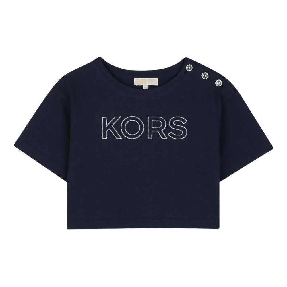 T-shirt per bambina Michael Kors Kids blu con bottoni sulla spalla R30605 849 MICHAEL KORS KIDS