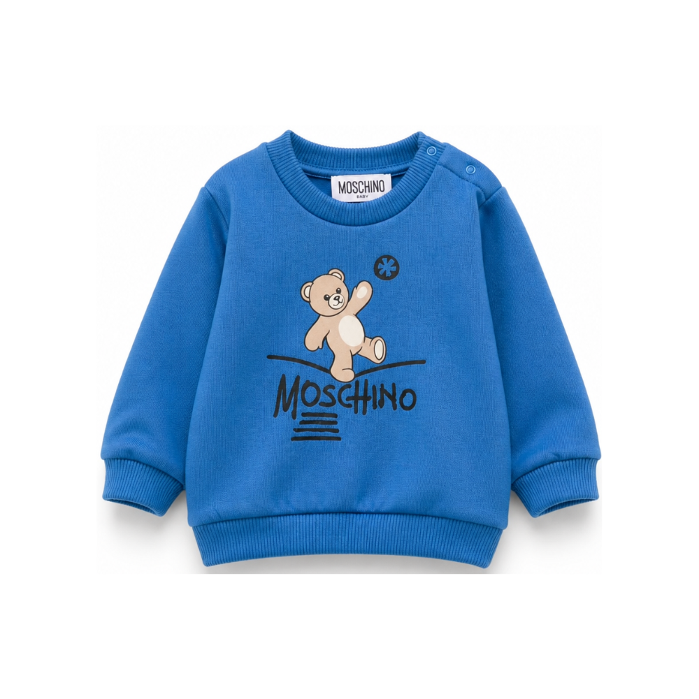 Felpa per neonato Moschino Kids blu con motivo Teddy Bear MVF060LCA83 40157 MOSCHINO KIDS