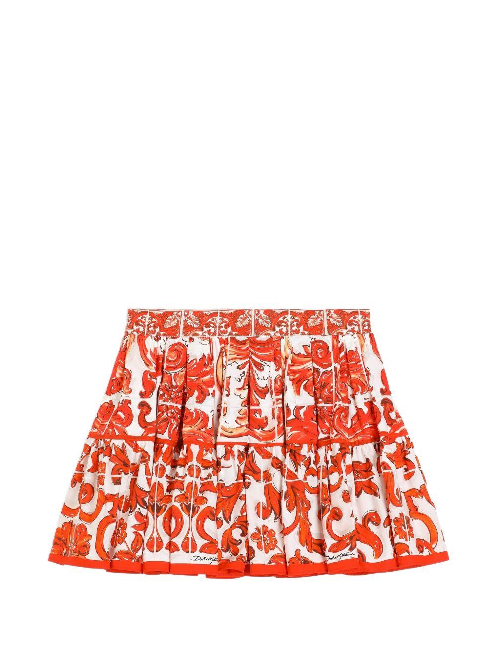 Gonna per bambina Dolce & Gabbana Kids arancione con motivo maiolica L54I49 G7P4N IO5DQ DOLCE & GABBANA KIDS