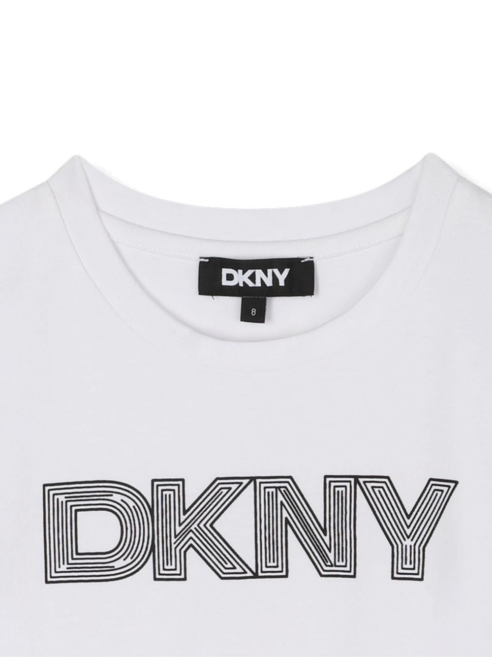 T-shirt per bambina Dkny Kids bianca con logo frontale D62405 10P DKNY