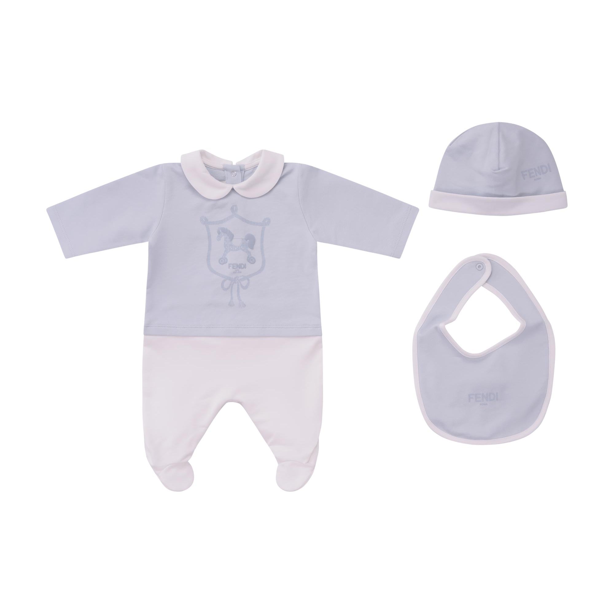 Set tre pezzi per neonato Fendi Kids azzurro con stampa Cavallino Fendi BUK160 8RA F19J4 FENDI KIDS