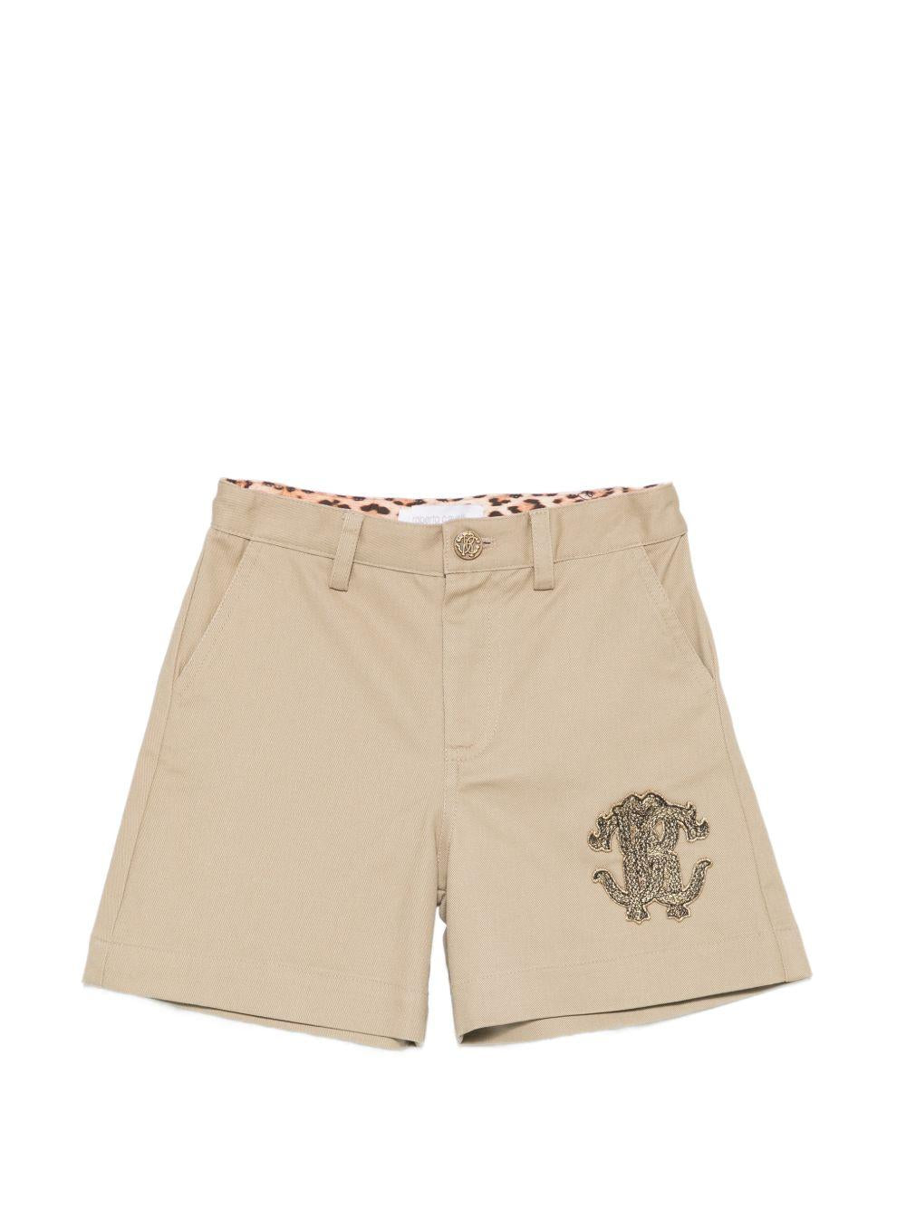 Shorts per bambino Roberto Cavalli Kids beige con toppa monogramma CBP26085BE MARRONE D. ROBERTO CAVALLI KIDS