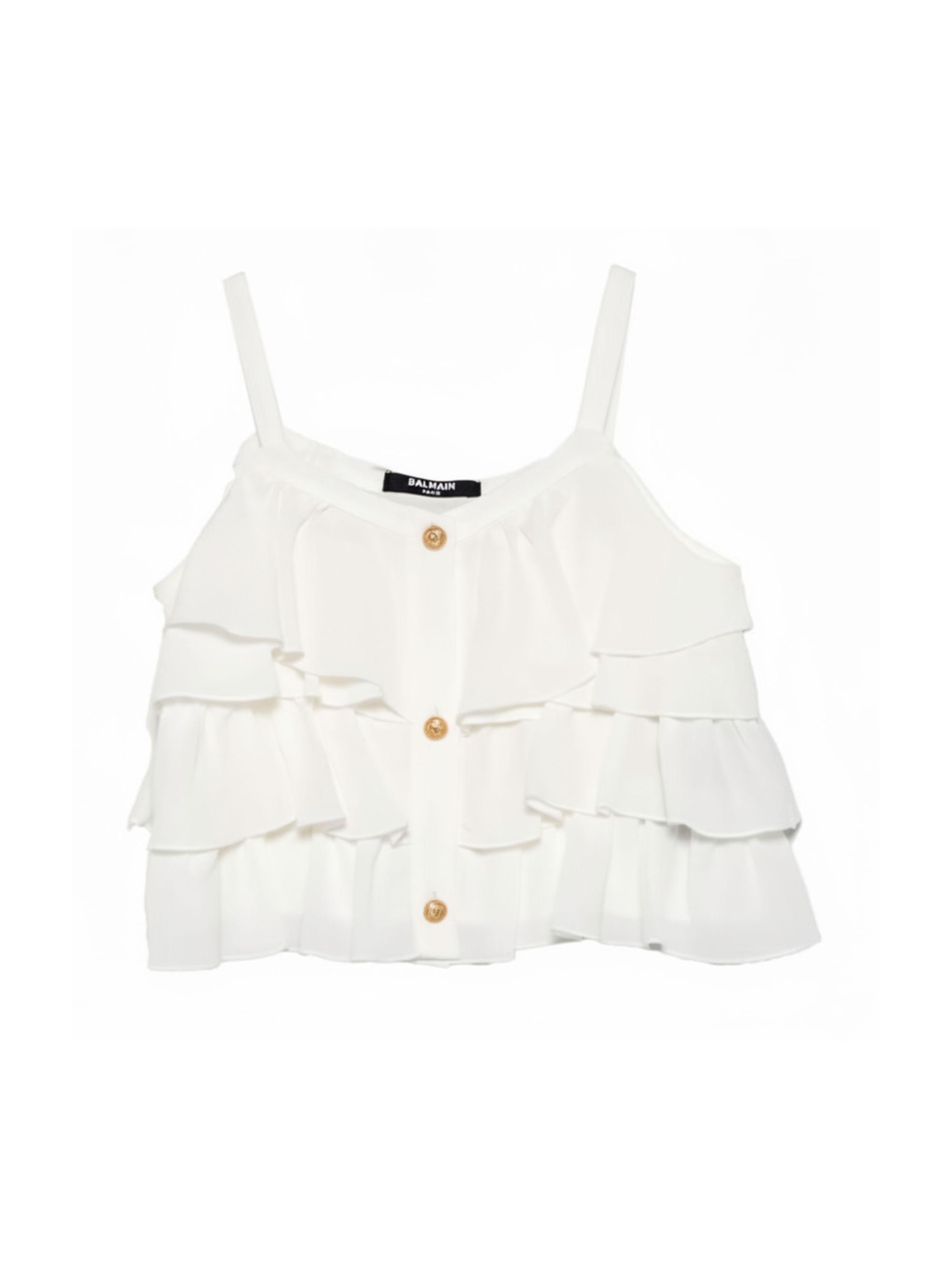 Top per bambina Balmain Kids bianco con balze BY5A52 K0282 101OR BALMAIN KIDS