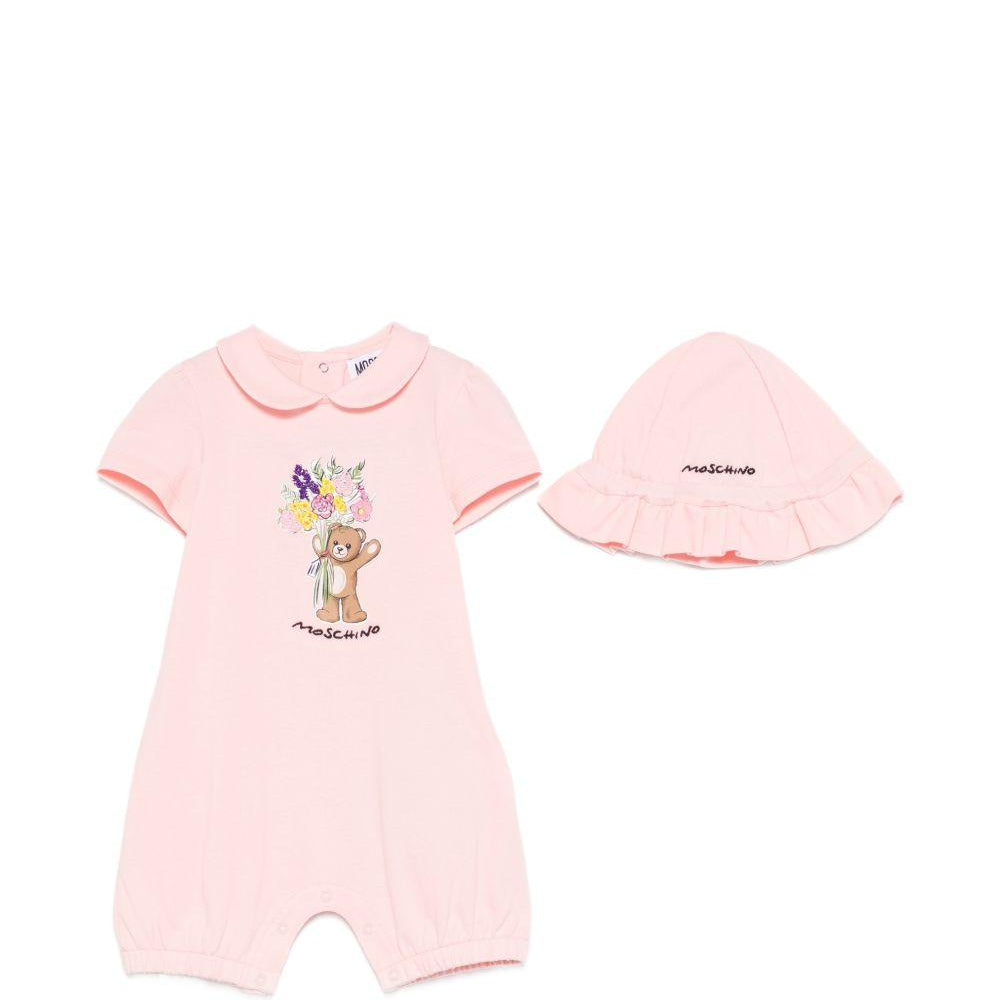 Tutina e cappellino per neonata Moschino Kids rosa con stampa Bear MDY01BLFA06 50209 MOSCHINO KIDS