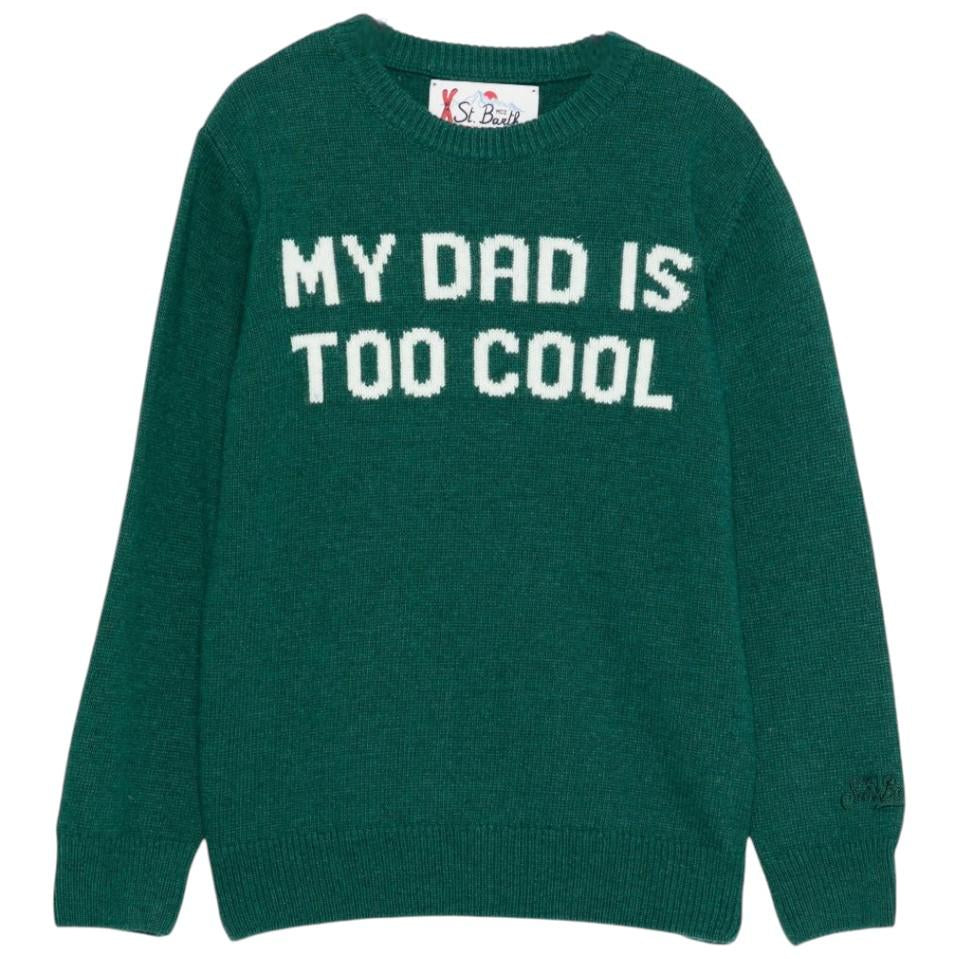 Maglione Douglas per bambino MC2 Saint Barth verde con scritta jacquard "My dad is too cool" DOU0001 01606I MC2 ST. BARTH KIDS