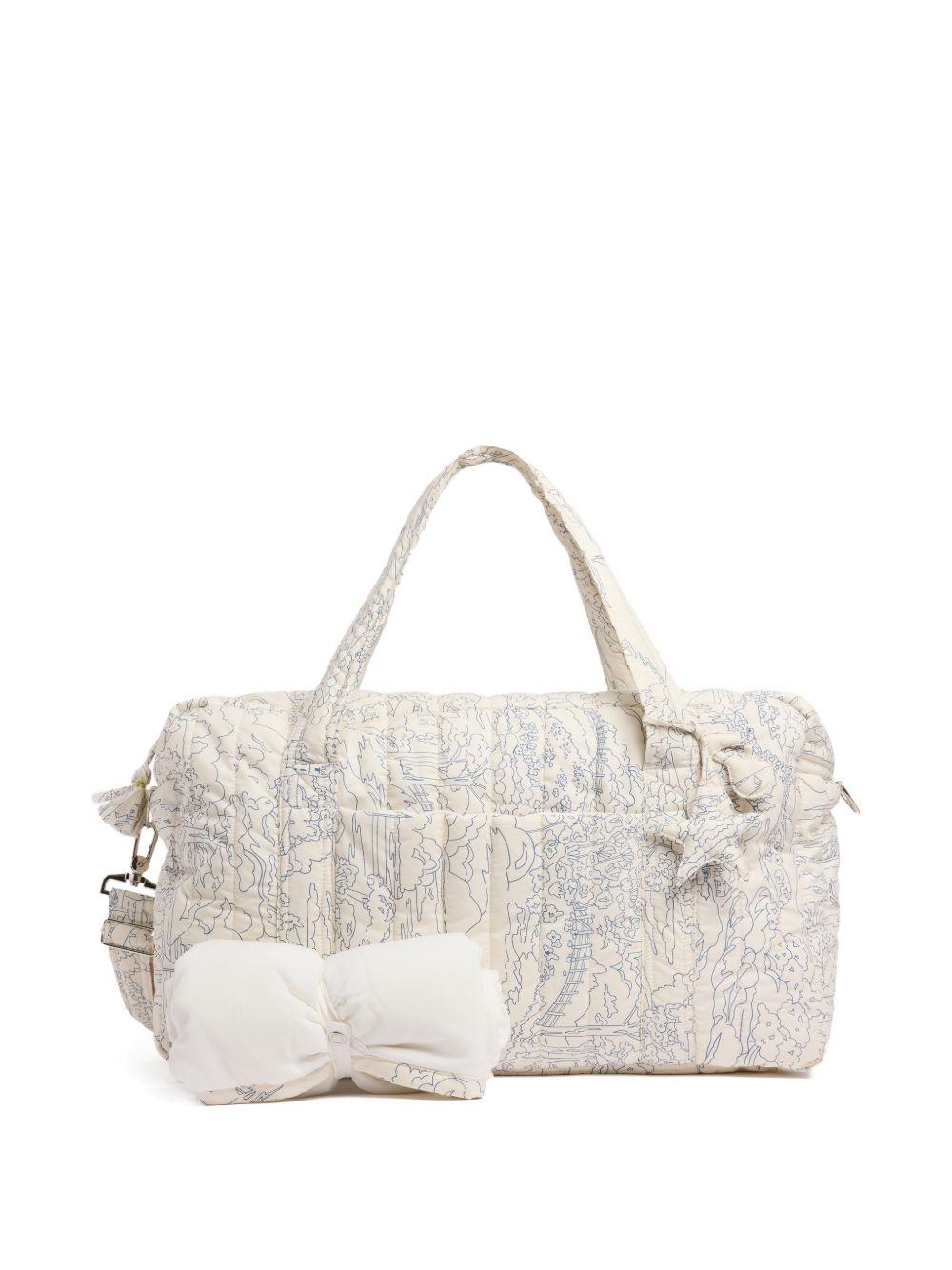 Borsa per pannolini trapuntata Bonpoint Piou beige con motivo paesaggistico S06OBAW00001 677 BONPOINT