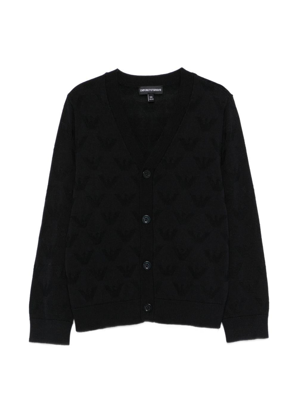 Cardigan Emporio Armani Kids nero con scollo a V EB001620 AF23415 UB118 EMPORIO ARMANI KIDS