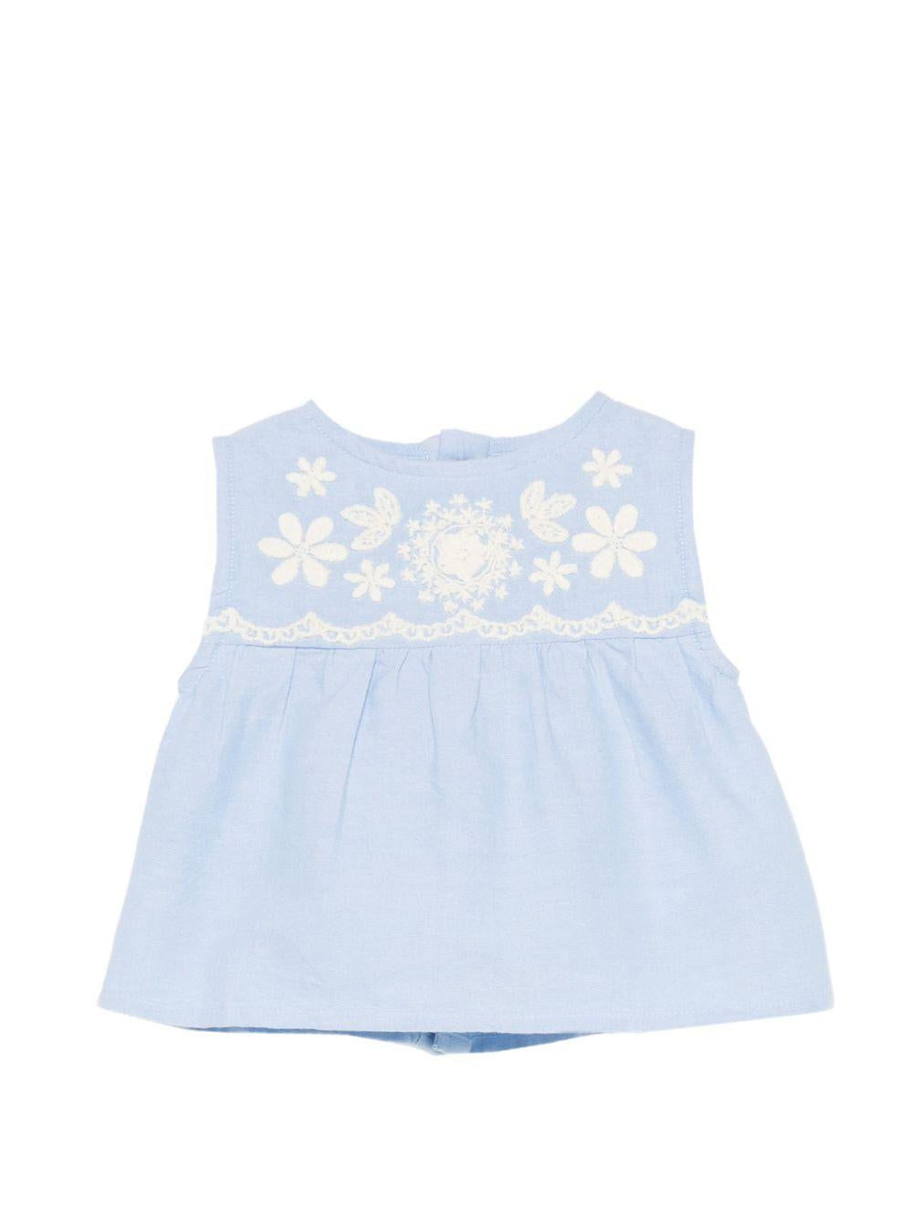Camicia Malaya per neonata Louise Misha azzurra con ricami floreali FRI-S26-B0057 BLUE LOUISE MISHA KIDS