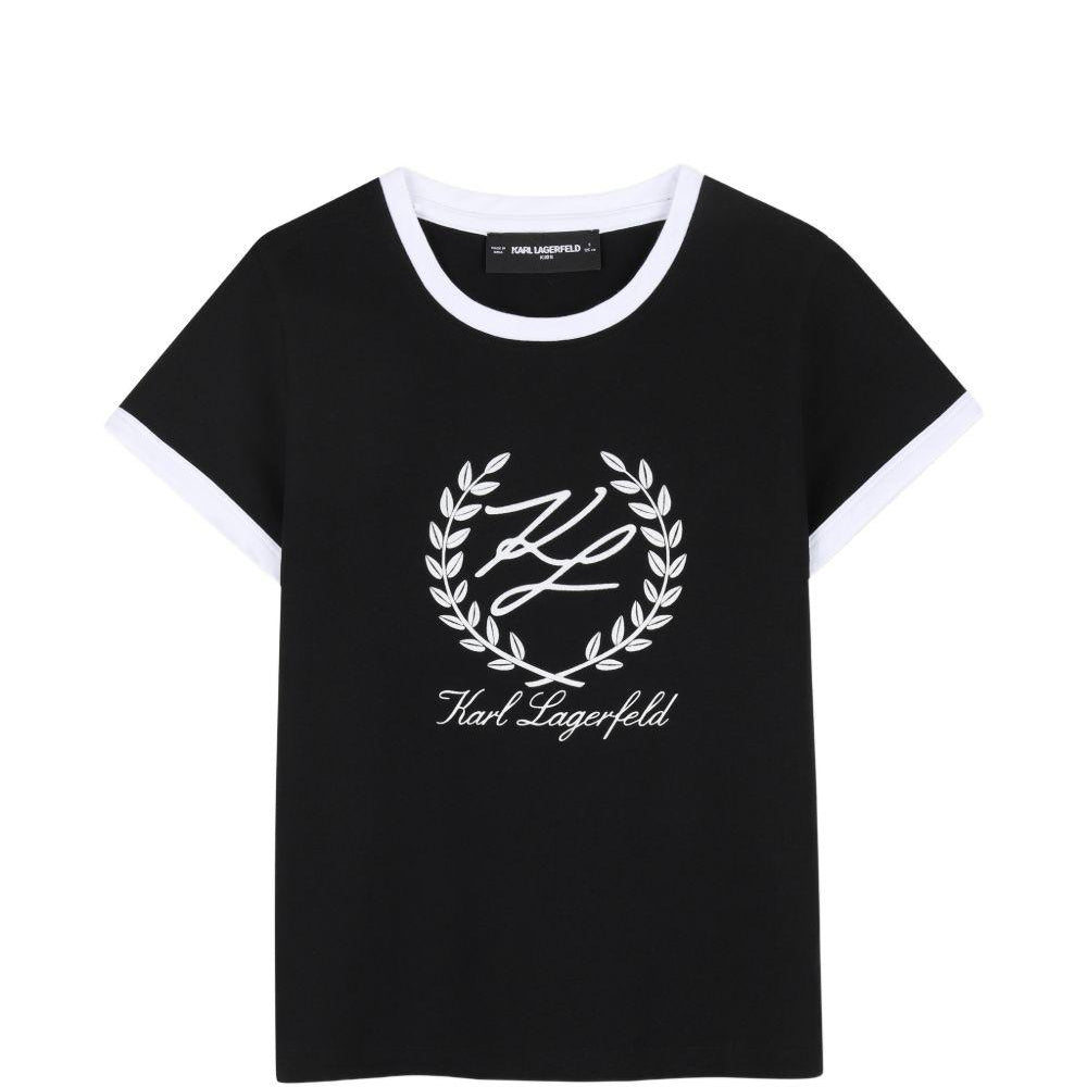 T-shirt per bambina Karl Lagerfeld Kids nera con logo sul davanti Z31154 09B KARL LAGERFELD KIDS