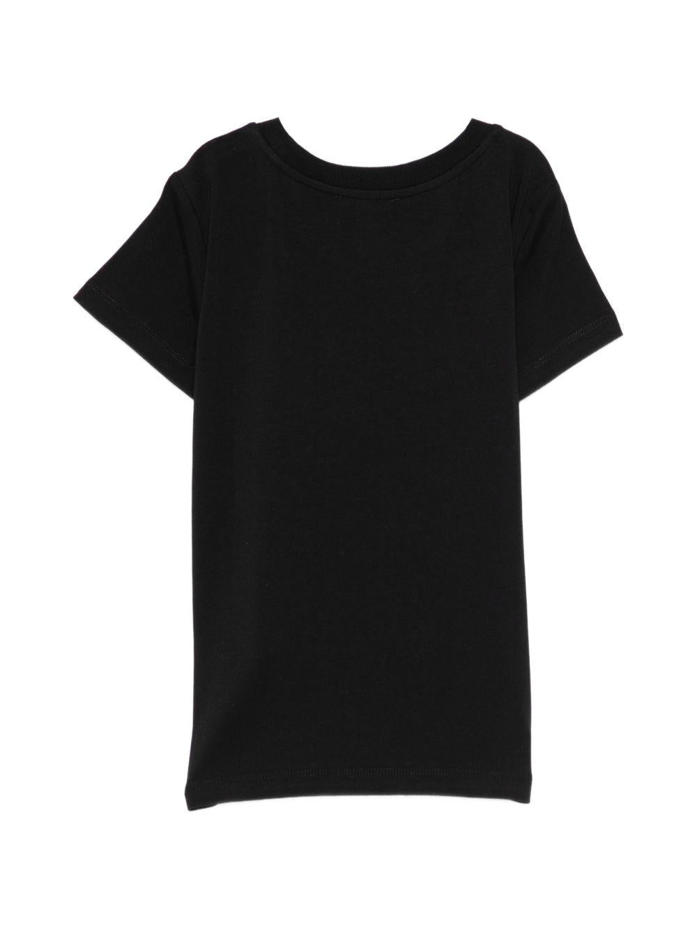 T-shirt per bambina Moschino Kids nera con logo in strass HHM06KLBA10 60100 MOSCHINO KIDS