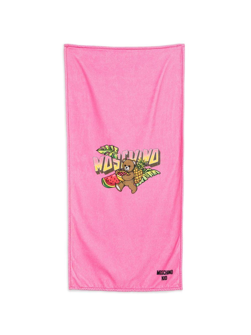 Telo mare per bambina Moschino Kids fucsia con logo sul davanti HTX01BLGA24 50533 MOSCHINO KIDS
