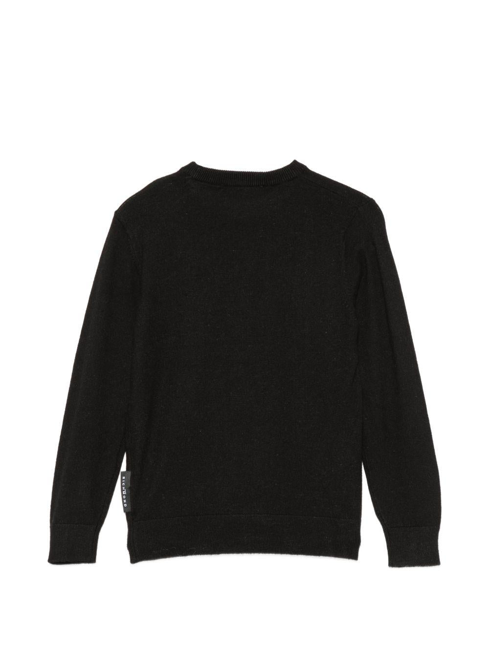 Maglione per bambino John Richmond Junior nera con logo ricamato RBA26168MA BLACK JOHN RICHMOND KIDS