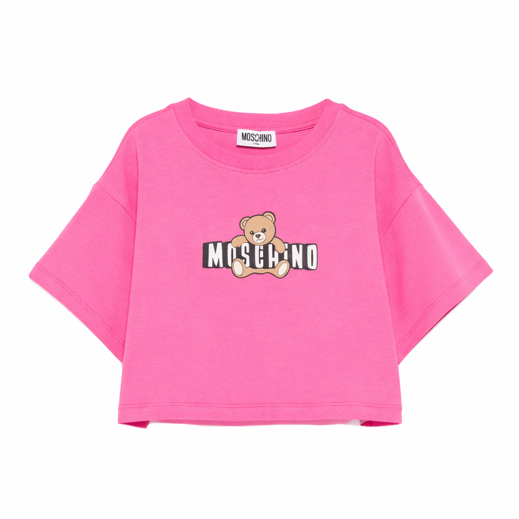 T-shirt per bambina Moschino Kids fucsia con stampa Teddy Bear HDM072LBA00 50533 MOSCHINO KIDS