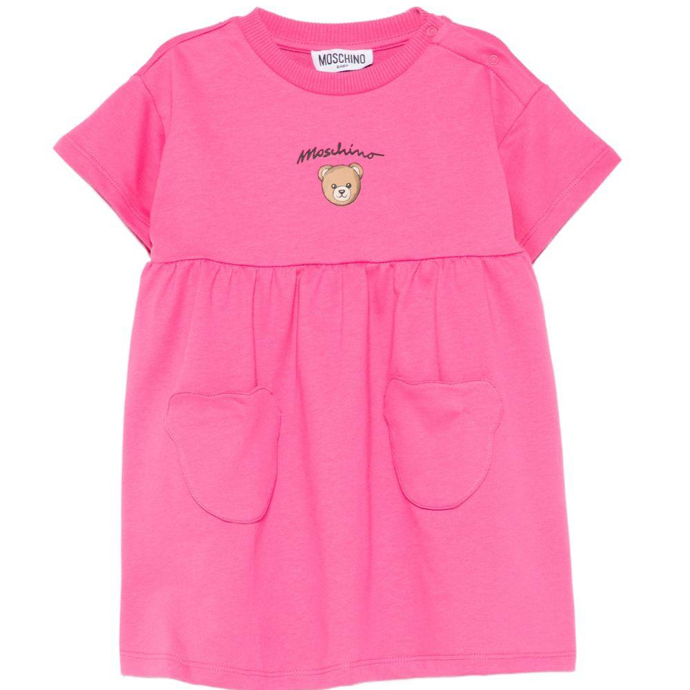 Abito per neonata Moschino Kids fucsia con stampa Teddy Bear sul davanti MDV0DGLCA19 50533 MOSCHINO KIDS