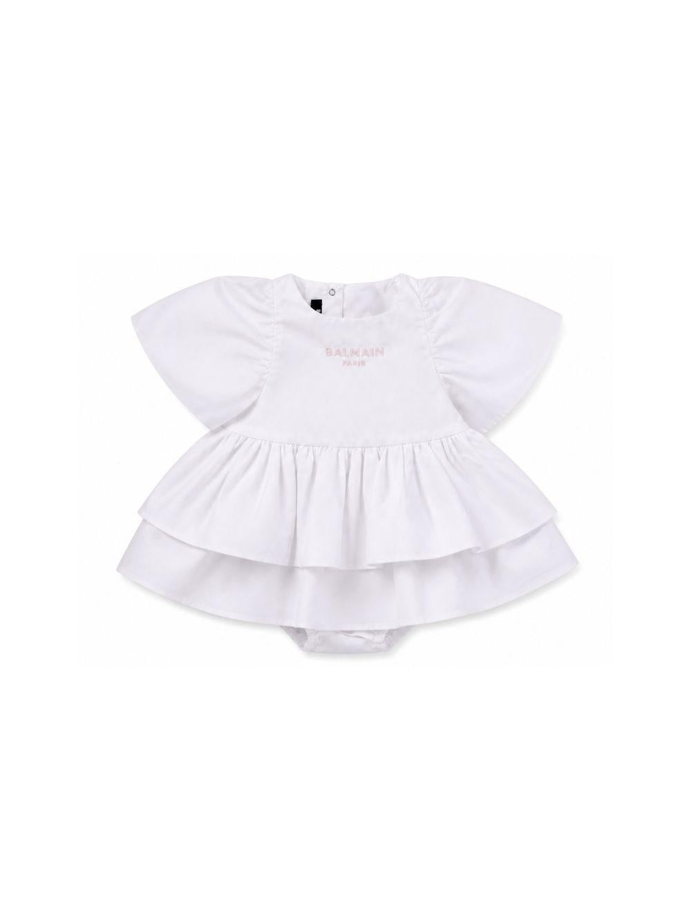 Abito per neonata Balmain Kids bianco con gonna a balze BYA011 P0562 100RS BALMAIN KIDS
