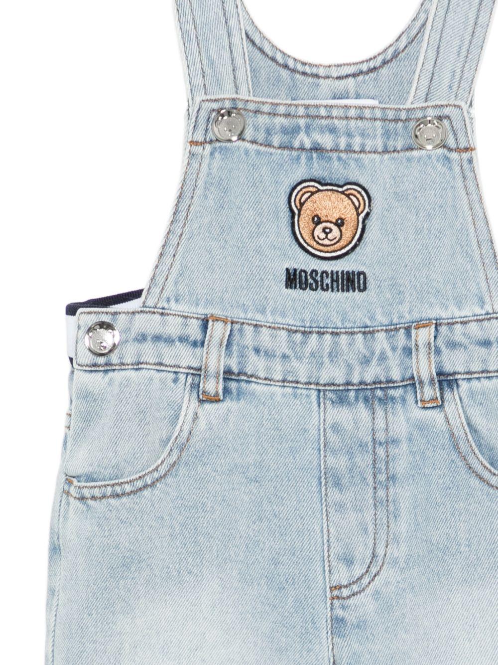 Salopette per neonati Moschino Kids denim con ricamo orsetto sul davanti MUQ01RL0E34 41034 MOSCHINO KIDS