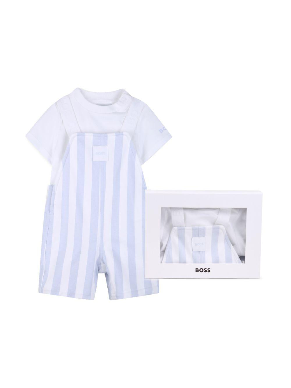 Set t-shirt e salopette per neonato Boss Kids multicolore con design a righe J53038 771 BOSS KIDS
