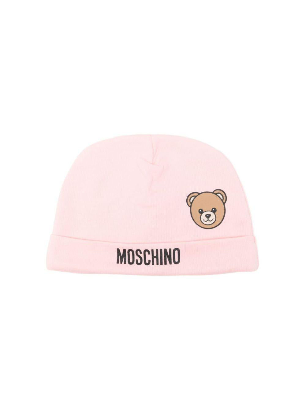 Berretto per neonata Moschino Kids rosa con motivo orsetto MUX05ULCA19 50209 MOSCHINO KIDS