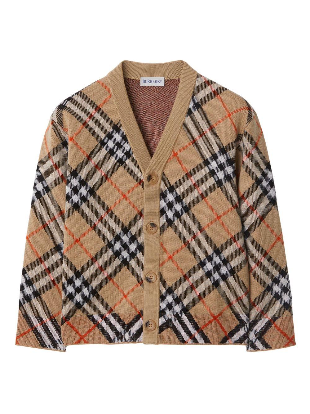 Cardigan per bambino Burberry Kids beige con motivo a quadri 8104300 B9368 BURBERRY KIDS