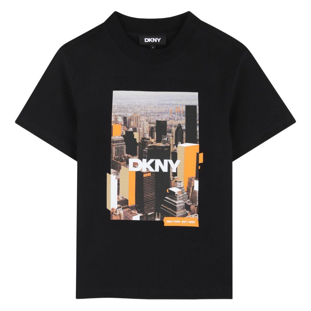 T-shirt per bambino Dkny Kids nera con stampa grafica D62536 09B DKNY KIDS