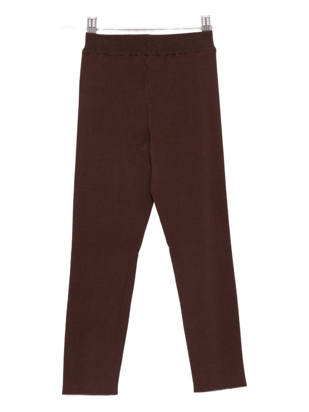 Pantaloni per bambina Laneus Kids marroni con logo ricamato sul davanti F5LKJGKL122 920 LANEUS