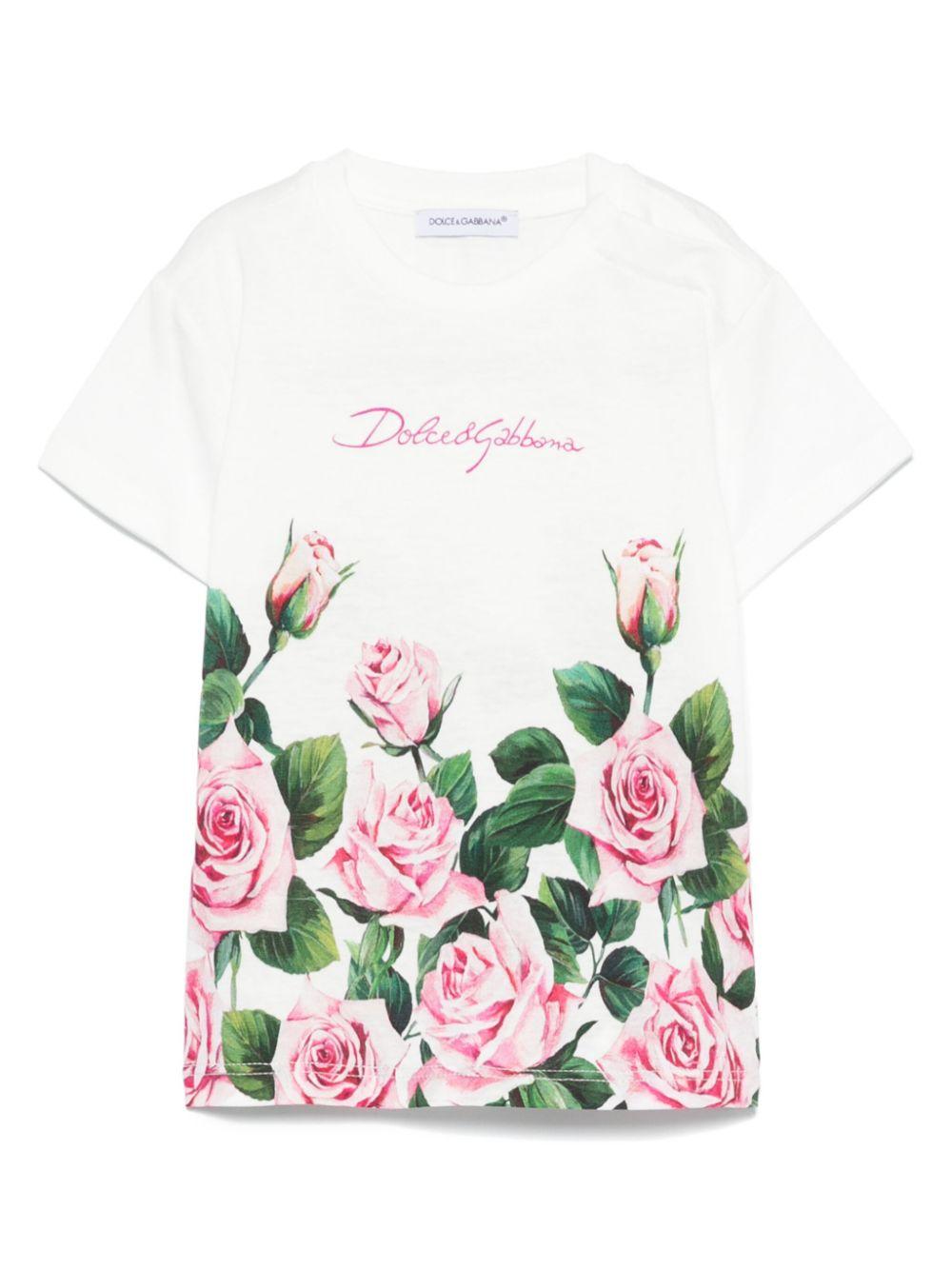 T-shirt con stampa per neonata Dolce & Gabbana Kids bianco con orlo dritto L2JTIT II7GI HA5IZ DOLCE & GABBANA KIDS