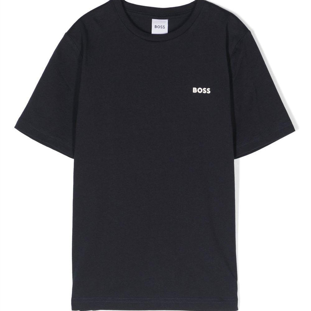 T-shirt con logo goffrato per bambino BOSS Kidswear nero con girocollo J25P23 849 BOSS KIDS