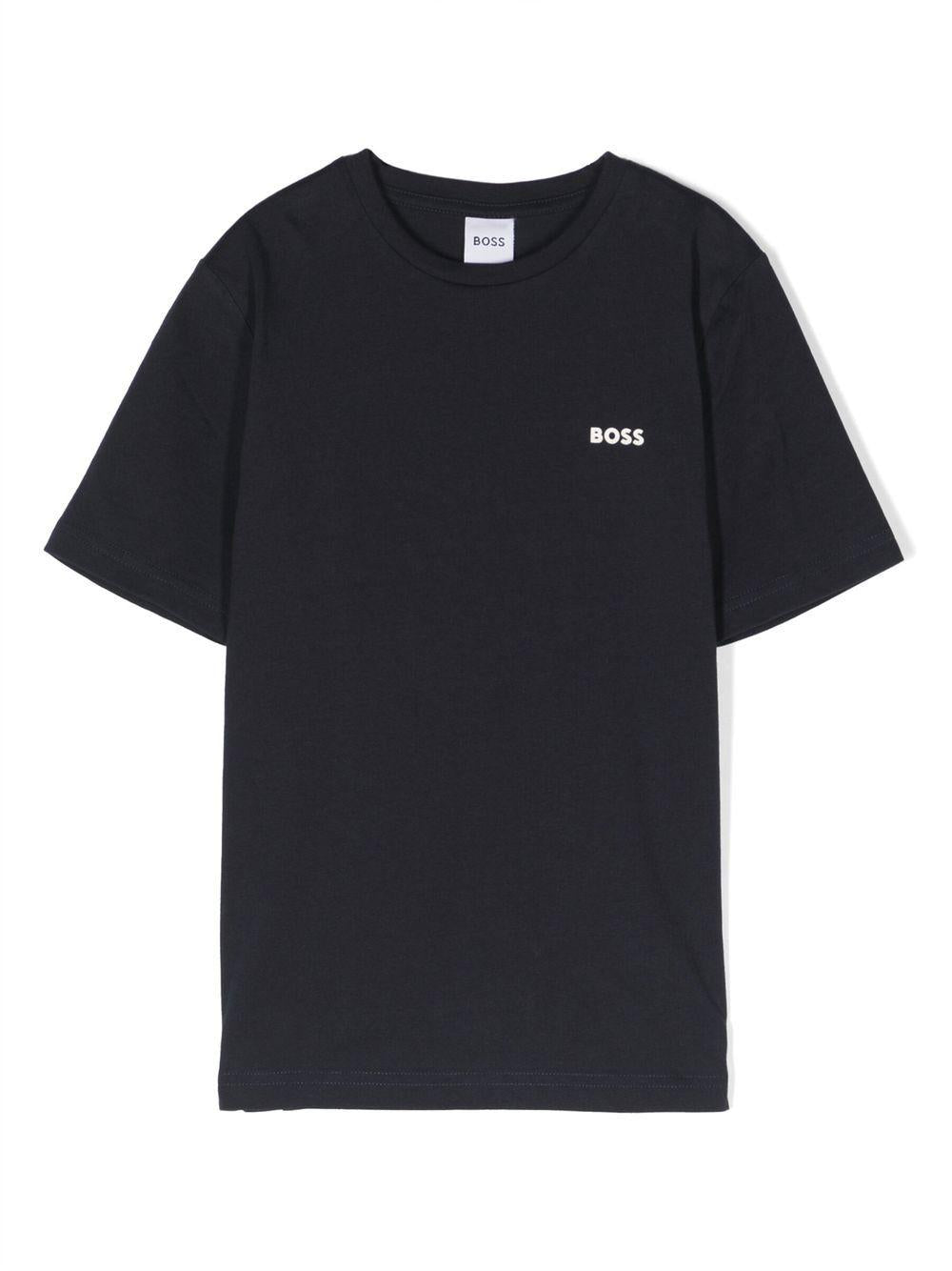 T-shirt con logo goffrato per bambino BOSS Kidswear nero con girocollo J25P23 849 BOSS KIDS