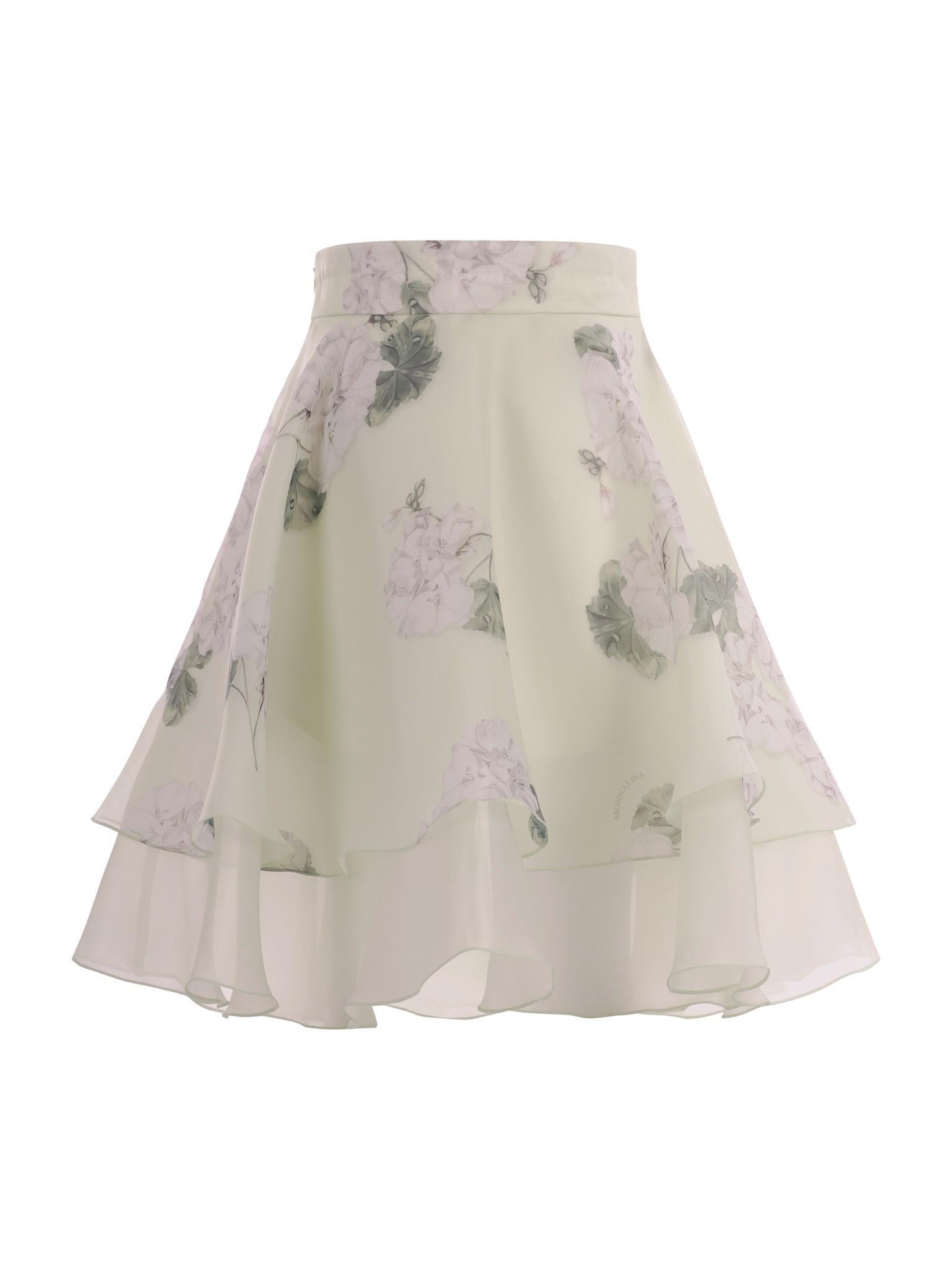 Gonna per bambina Monnalisa verde con stampa a fiori all-over 71G702 7652 0020 MONNALISA KIDS