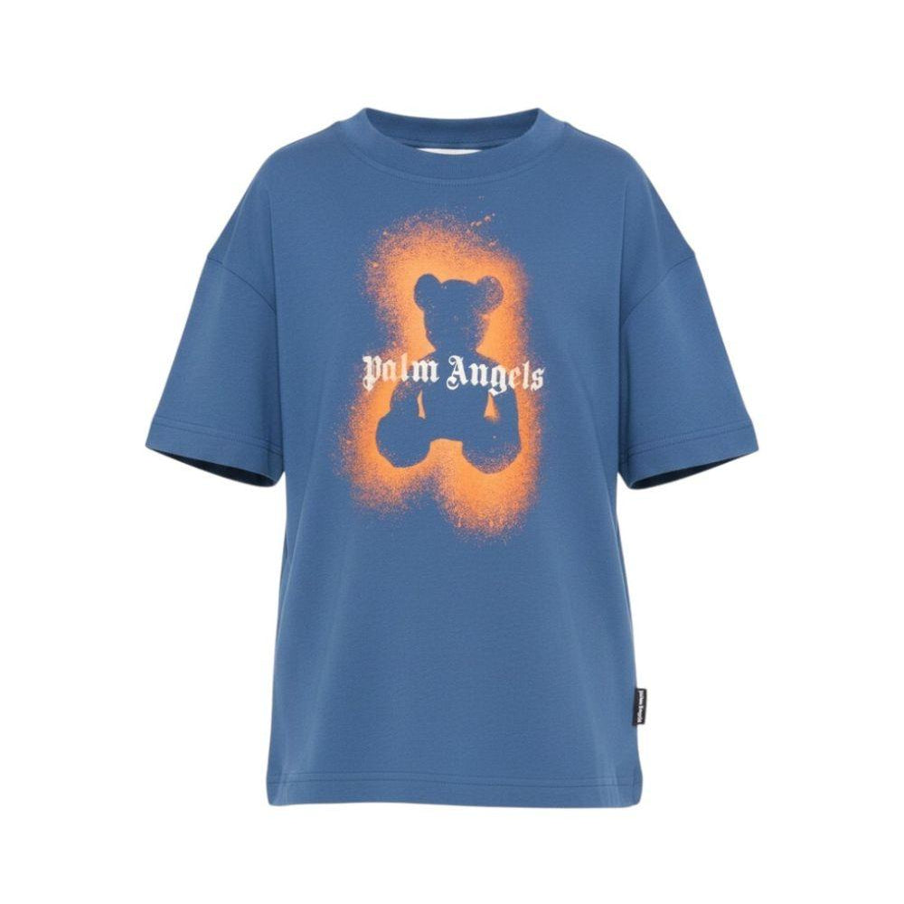 T-shirt per bambino Palm Angels Kids blu con stampa Teddy Bear PBAA003S26JER006 060 PALM ANGELS KIDS