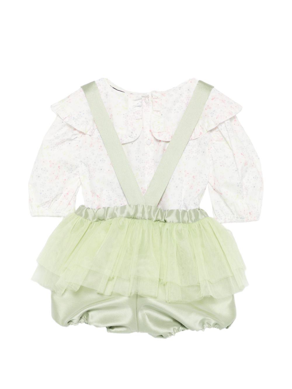 Set blusa e shorts per neonata A'lapage multicolore con dettaglio fiocco sul davanti AL27 AL73B ACQUERELLO OLIVA A'LAPAGE KIDS